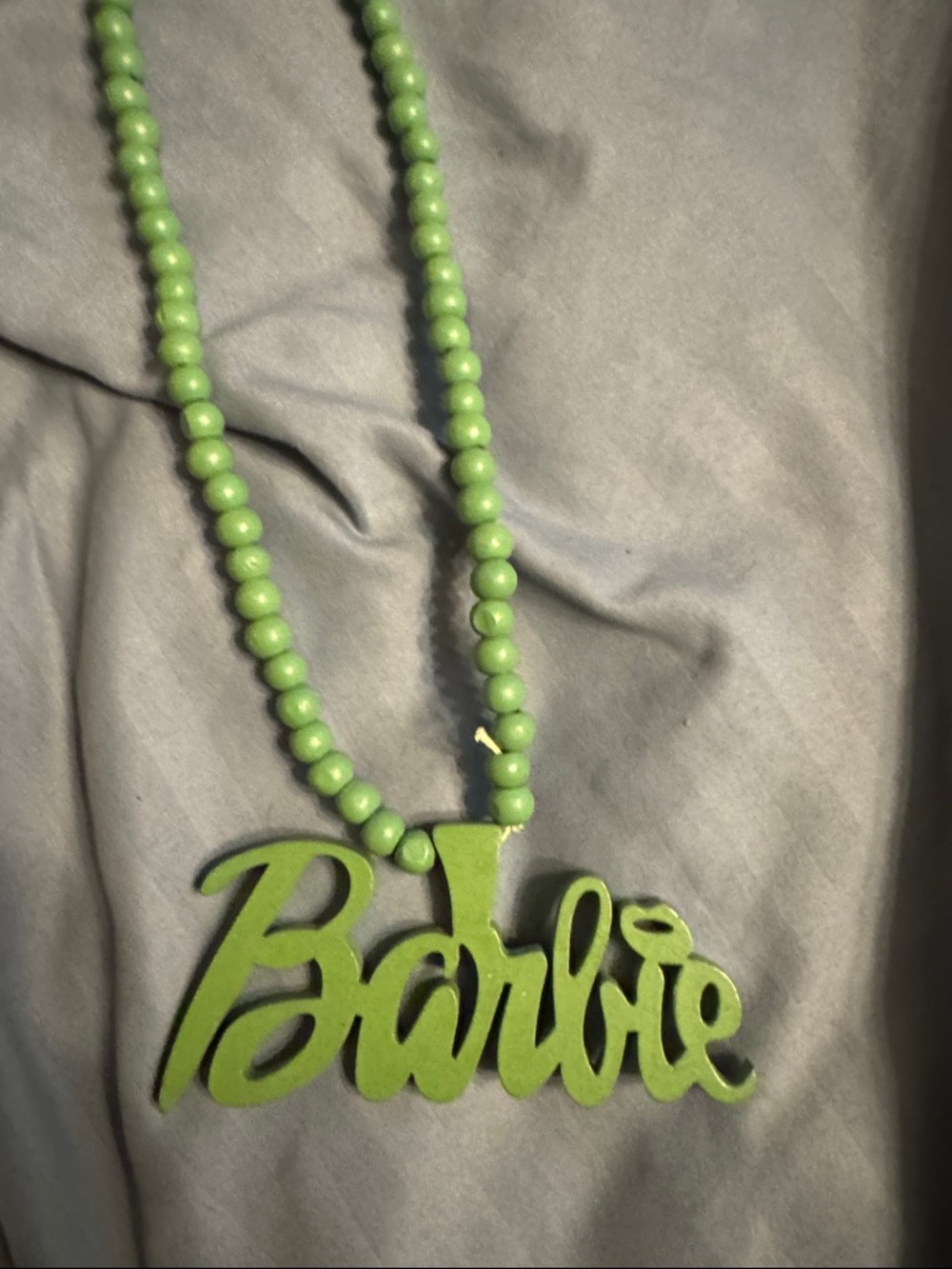 Barbie Green Beaded Logo Necklace Nicki Minaj wood